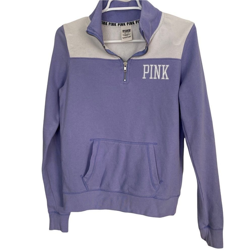 PINK Pullover Women XS Purple Colorblock Quarter Zip Embroidered Logo Sweatshirt